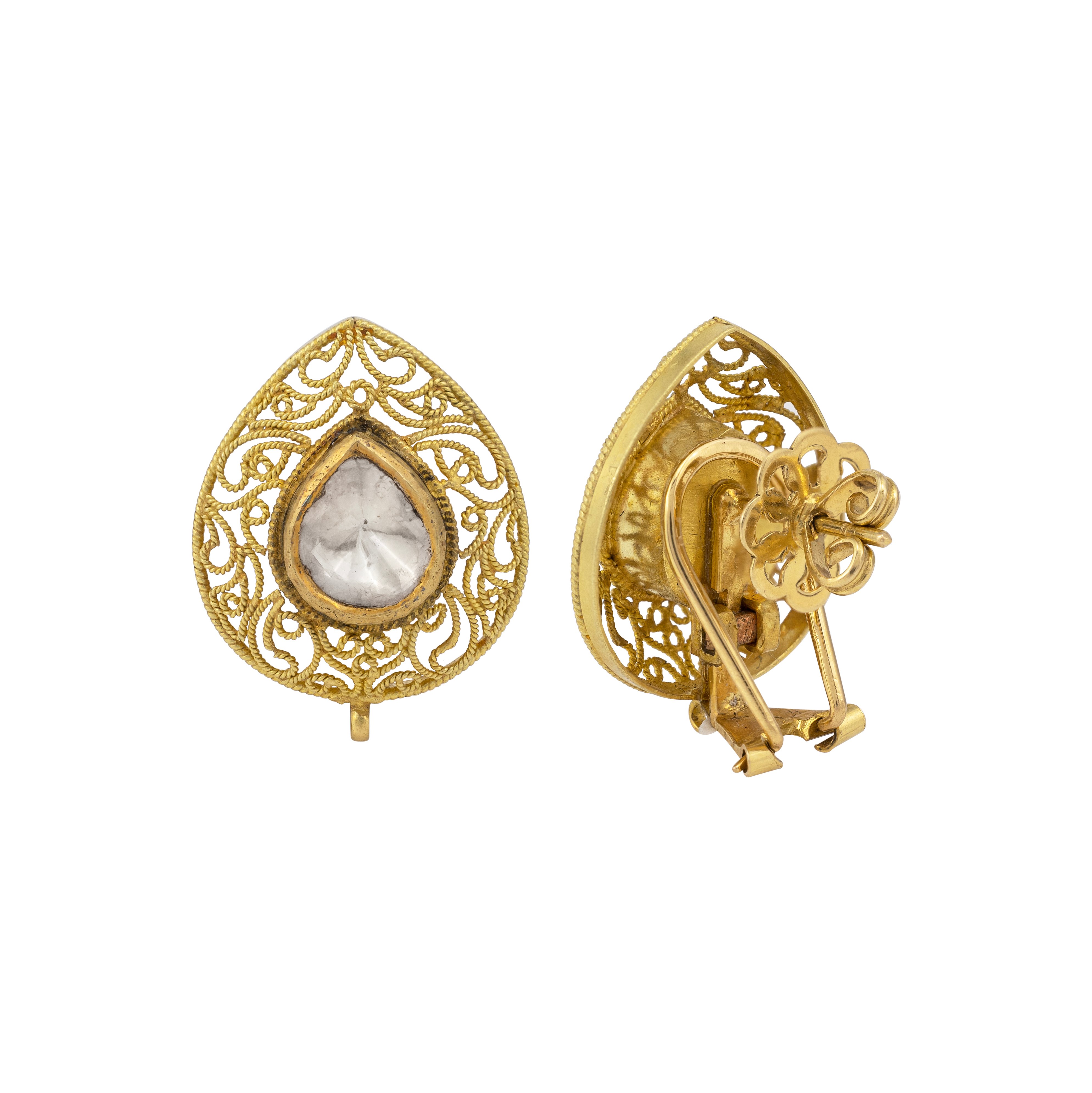 Gold Filigree Polki Stud Earrings